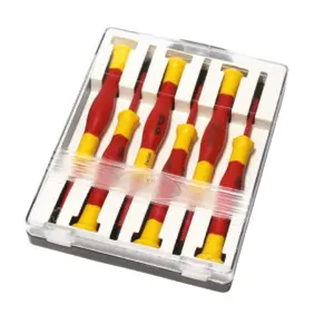 JUEGO DE DESTORNILLADORES DE PRECISION DE 6 PIEZAS PALETA Y CRUZ EN CAJA PLASTICA VDE 1000V(14560006)