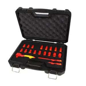 JUEGO DE DADOS DE []1/4" DE 20 PIEZAS DE 4-14MM CON DADOS ALLEN EN CAJA PLASTICA VDE 1000V(100012)